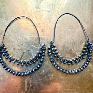 Hand-forged Sterling Silver & Faceted Hematite Teardrop Earrings